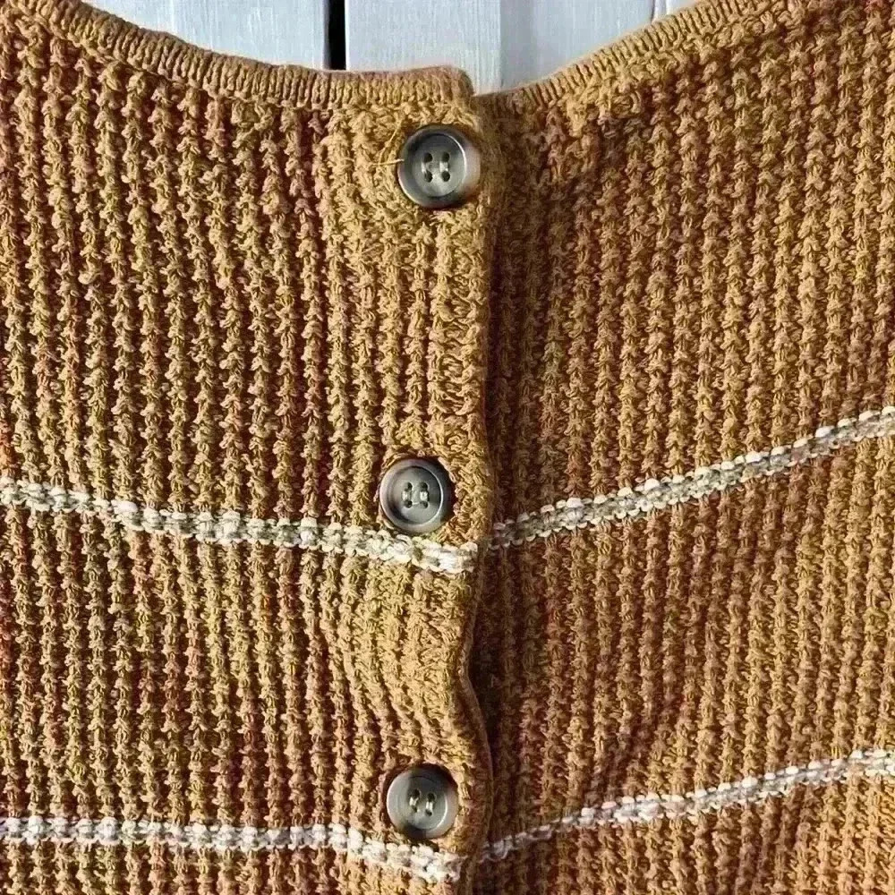Madewell Crocheted Sweater Top Striped Neutral Button Back Short Sleeved Boho XS - Picture 3 of 9